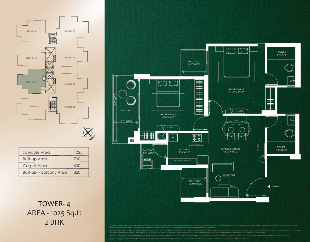 Tower 4 · 2 BHK · 1025 Sq.ft