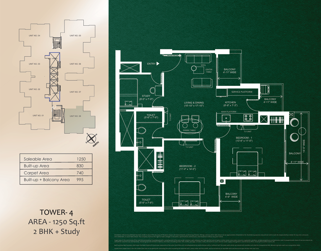 Tower 4 · 2 BHK + Study · 1250 Sq.ft