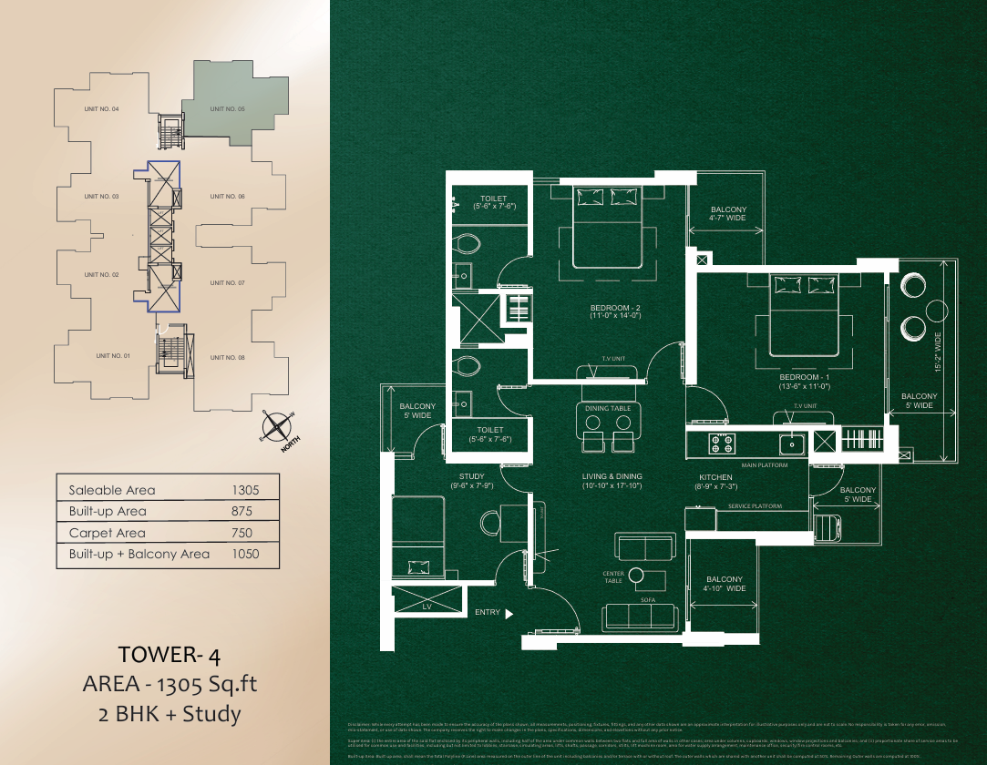 Tower 4 · 2 BHK + Study · 1305 Sq.ft