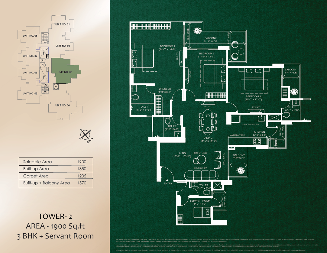 Tower 2 · 3 BHK + SR · 1900 Sq.ft